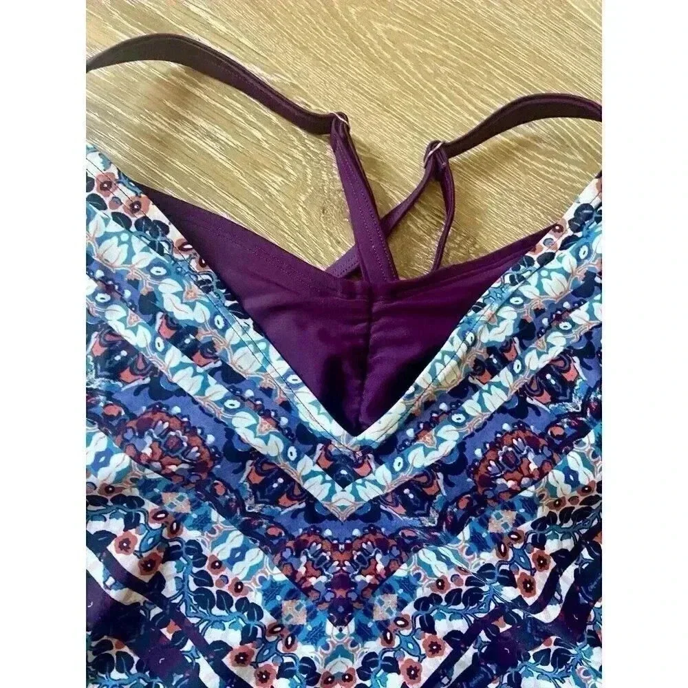 Athleta Swimsuit Marrakesh Side Scrunch Tankini Swim Top Size‎ 32 B/C UPF+50